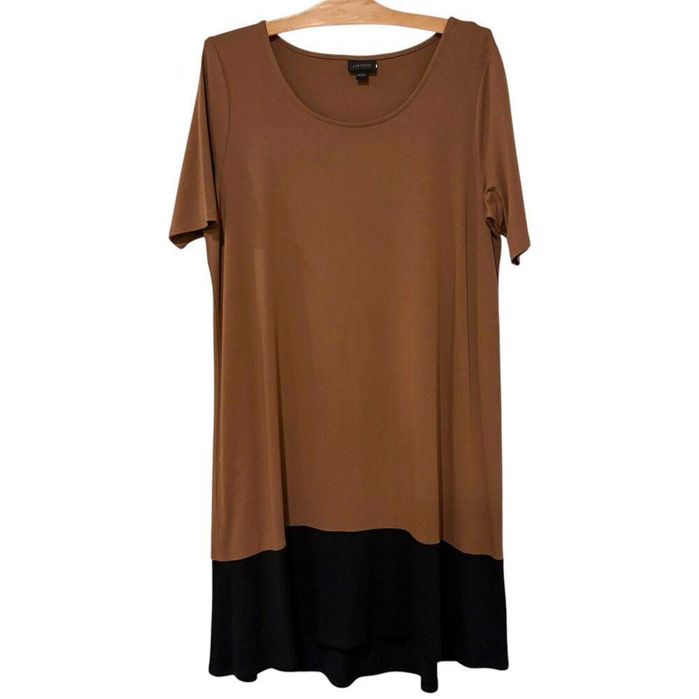 J. Jill Dress Wearever Short Sleeve Black Tan Knee Length Business Casual Large